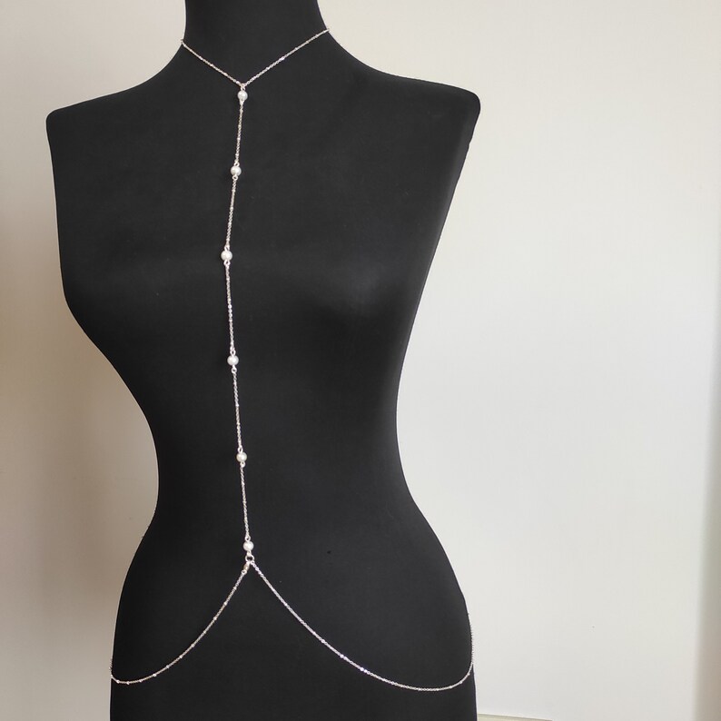 Wedding Body Chain Pearl Back Necklace Body Jewelry Sexy Etsy