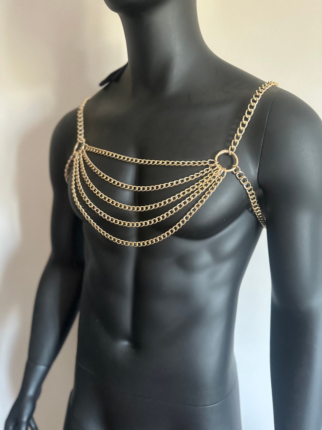 Men Body Chain, Man Harness, Shoulder Male Bodychain Festival Outlook Emperor Bondage Fetish