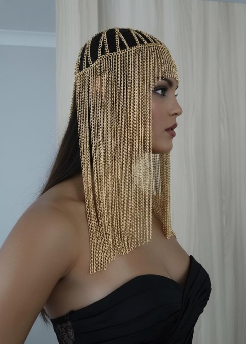 Cleopatra Headpiece, Egypt Head Chain, Burning Man Fest, Wedding Veil Piece Goddess Head Jewelry, events 33 image 6
