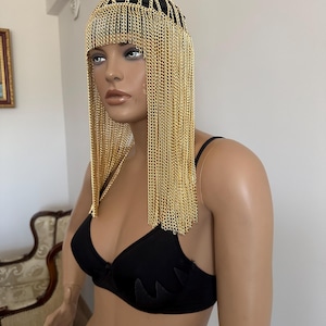 Cleopatra Headpiece, Egypt Head Chain, Burning Man Fest, Wedding Veil Piece Goddess Head Jewelry, events 33 image 9