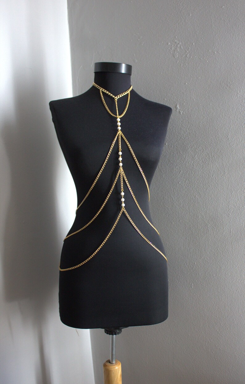 Pearl Body Chain Gold Body Jewelry wedding accessories Etsy