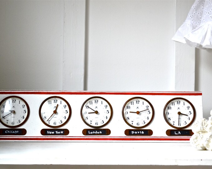 Multi Time Zone Desk Clock Five Clock World Time Rustic Etsy