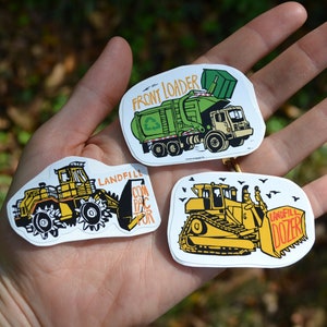 Waste Machines Mini Vinyl Stickers - Landfill dozer, Compactor, Front Loader, Heavy Machinery, Construction, set of 2, water bottle