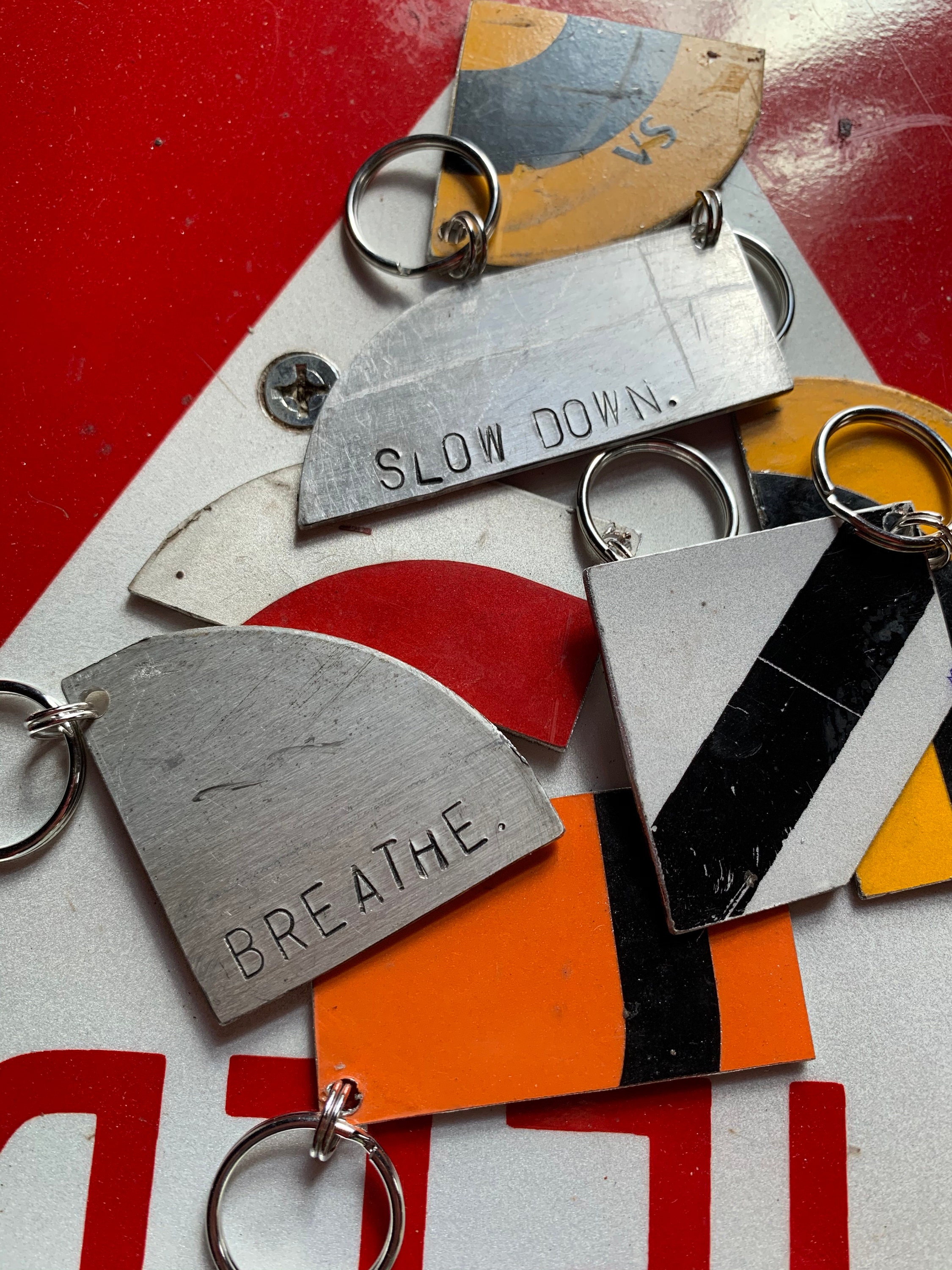 Street Sign Keychains Customizable Handstamped Reflective Etsy