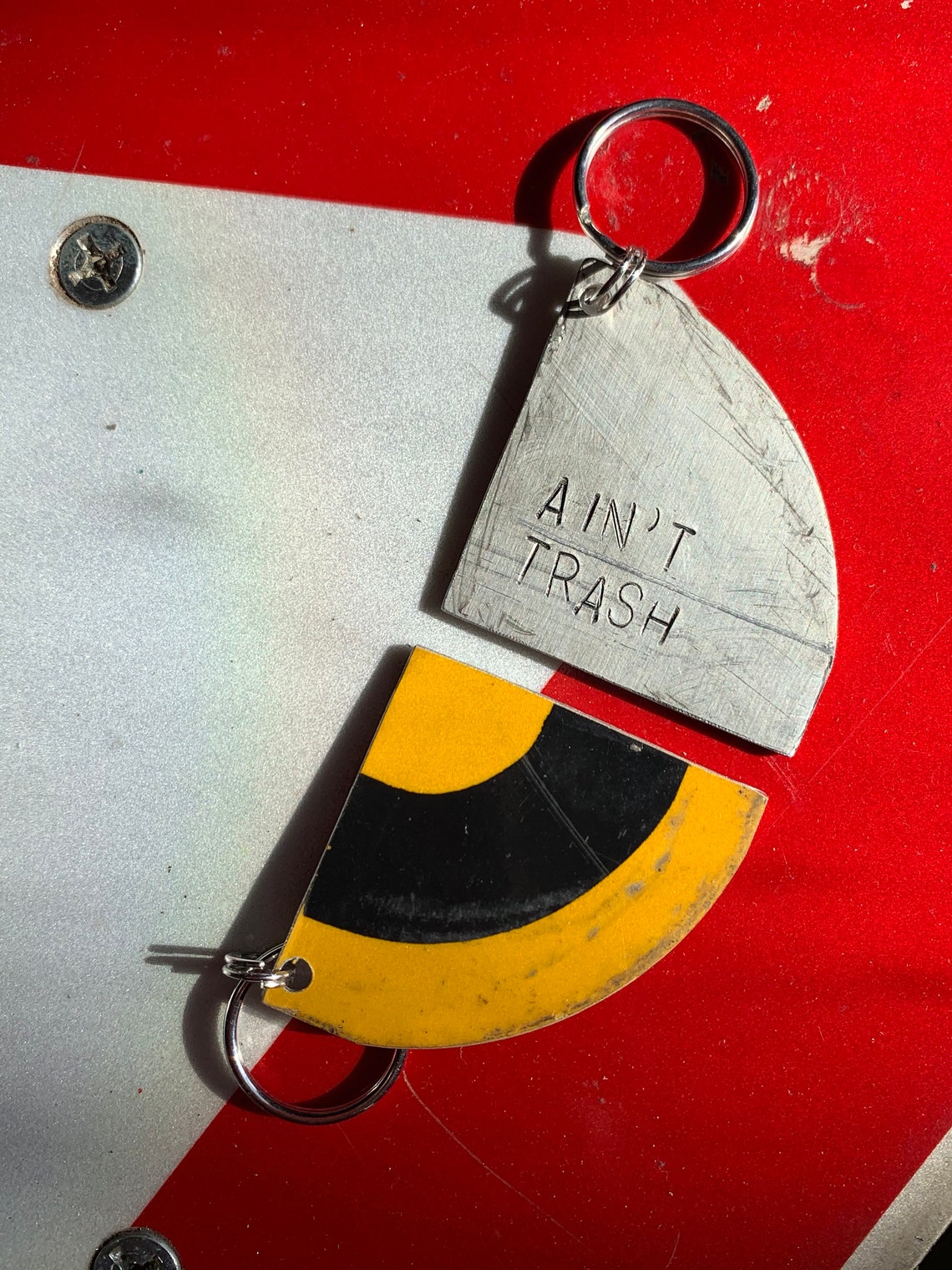 Street Sign Keychains Customizable Handstamped Reflective Etsy