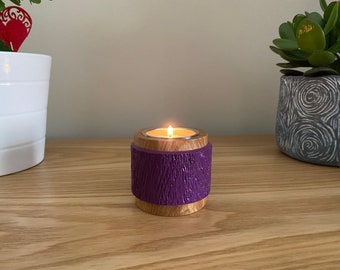 Candle holder handmade in Irish olive Ash with textured and coloured panel, wooden tea light holder, minimalist design