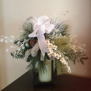 Bronze Lantern with White Swag and Candle