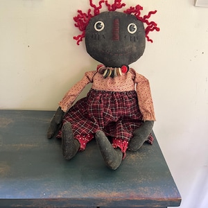 Handgemaakte primitieve zwarte Raggedy, 17&quot; Imogene