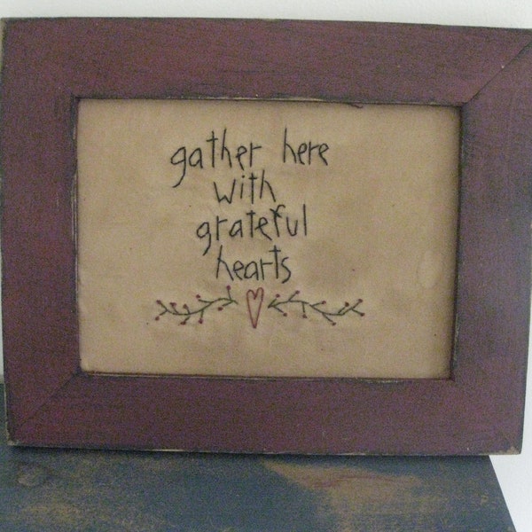 primitive framed stitchery