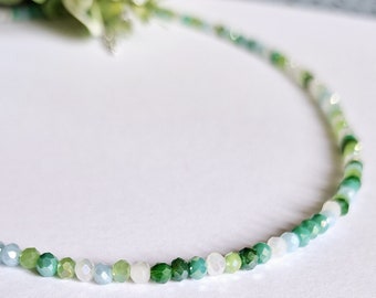 Crystal faceted choker necklace in shades of green