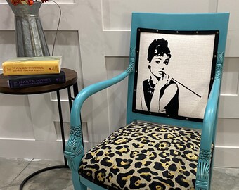 Audrey Hepburn French Gilt Leopard and Teal Chair FREE SHIPPING