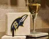 Baltimore Ravens Travertine Tile Coaster Set with Stand