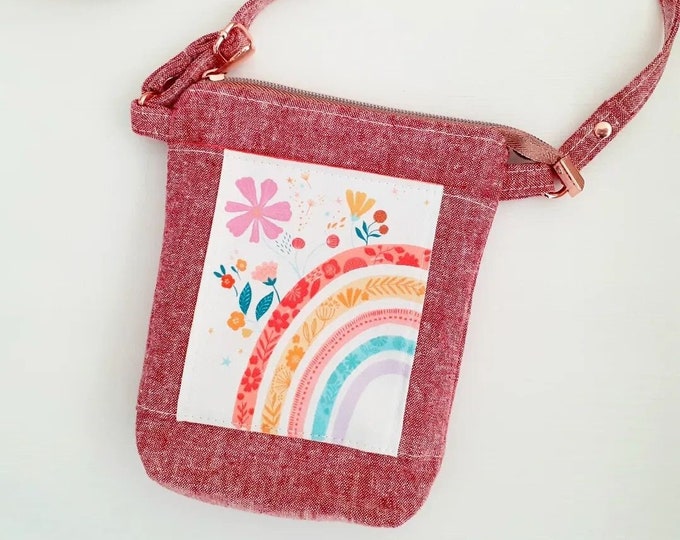 Featured listing image: Rainbow small red linen crossbody bag