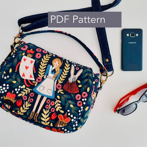 Serena Saddle Bag, PDF digital sewing pattern, crossbody bag tutorial, classic saddle bag, bag with flap pattern, shoulder bag pattern