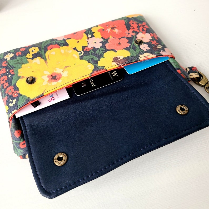 Clutch phone wallet, iPhone wristlet, bag for phone, vegan phone wallet, floral phone purse, wipe clean wallet with strap, Mothers Day Gift image 6