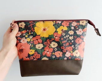 Jumbo Floral Toiletry Bag, wipe clean cotton, women's travel gift