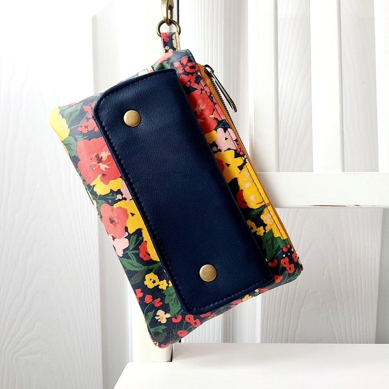 Clutch phone wallet, iPhone wristlet, bag for phone, vegan phone wallet, floral phone purse, wipe clean wallet with strap, Mothers Day Gift image 3