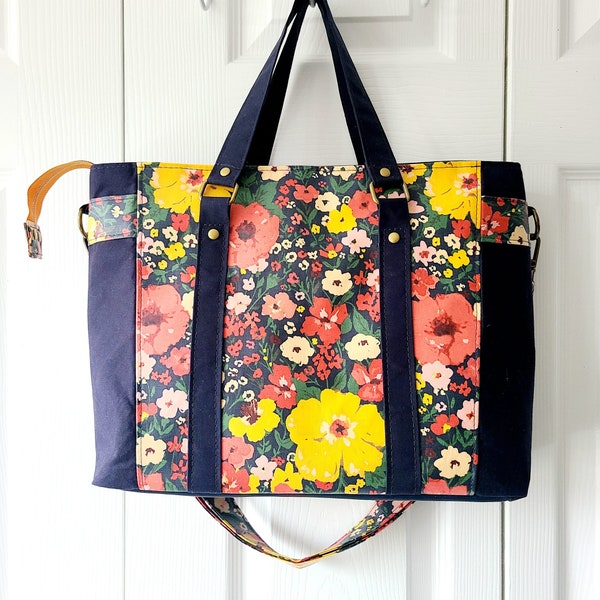 Große Handtasche mit Blumenmuster, abwischbare Tragetasche, vegane Umhängetasche, Tasche mit Tragegriff, Handtasche mit Reißverschluss oben, Reisetasche mit Blumenmuster, abnehmbarer Riemen