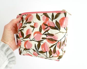 Peaches make up pouch, Apricots cosmetic zip bag, fruity beauty bag