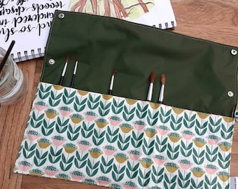 Tulips waterproof paintbrush roll, travel brush wrap, art tools storage, watercolour artist, gifts for artists, artist pencil case