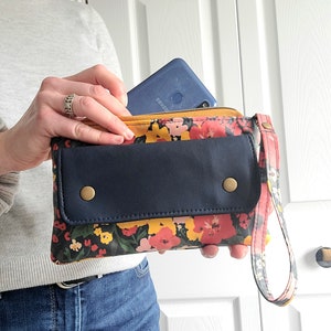 Clutch phone wallet, iPhone wristlet, bag for phone, vegan phone wallet, floral phone purse, wipe clean wallet with strap, Mothers Day Gift image 8