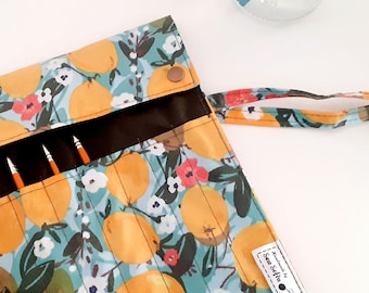 Lemon Print Wipe Clean Paintbrush Roll, Artist Brush Case