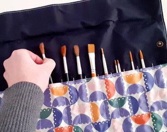 Waterproof brush roll, girls art case, wrap, paintbrush holder, watercolor brush storage, roll up pencil case, unique artist gift