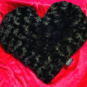 Heart pillow- black faux fur super soft