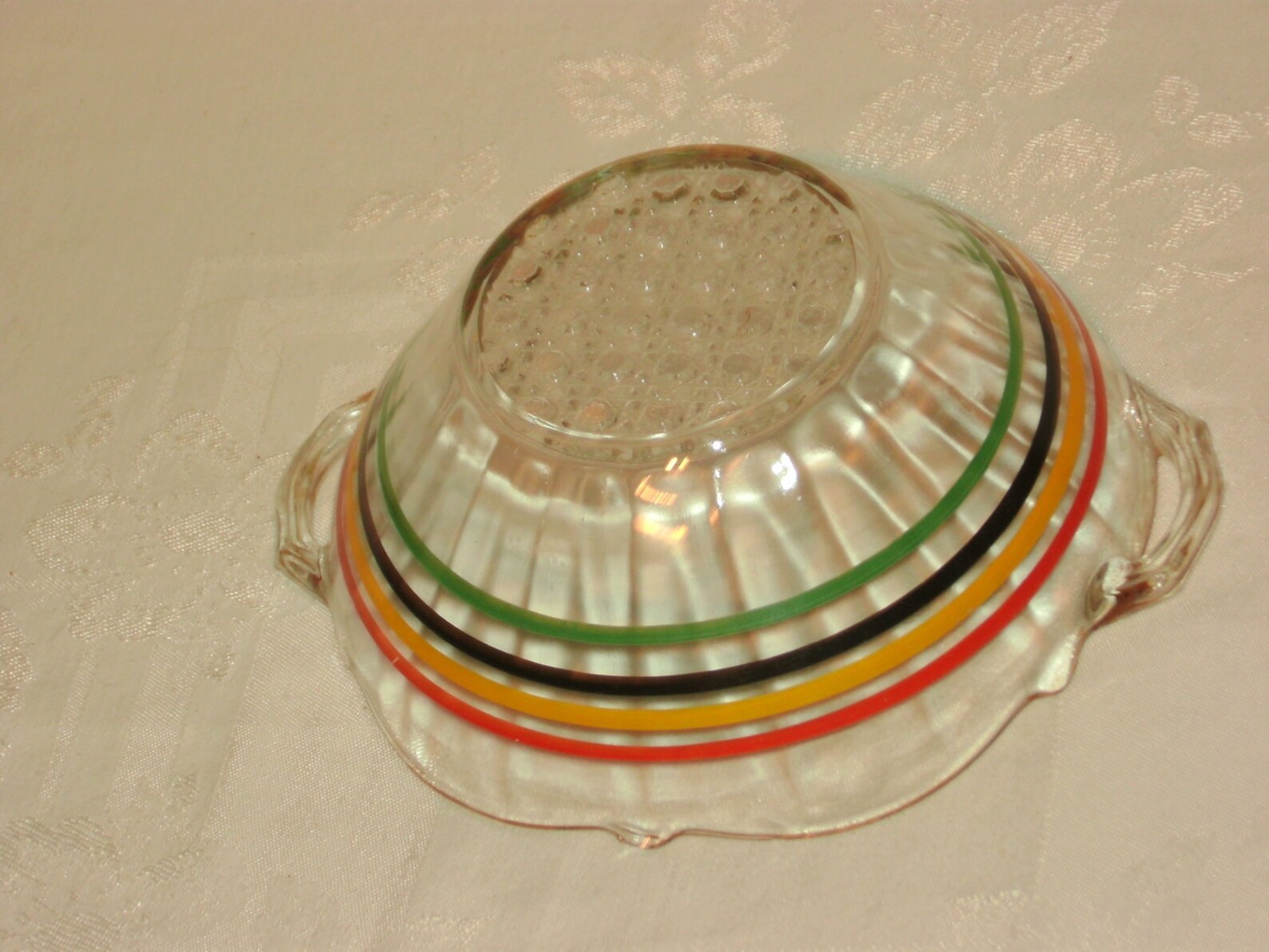 Vintage Clear Glass 4 Ring Striped Bowl Dish iRed Yellow Green Etsy
