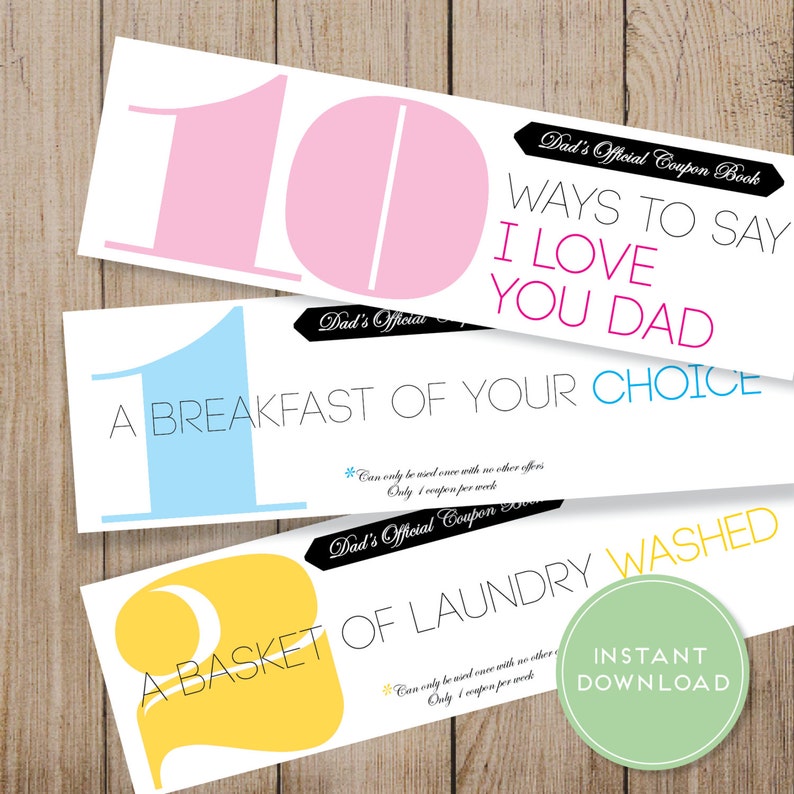Dad Coupon Book Printable Dad Valentines Day Coupon Fathers Day