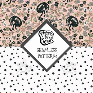 Alien Garden/Black Dots Seamless Patterns PNG (Up to 250)