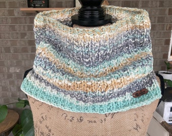 Hand Knit Scarf, Cowl, Hand Spun Fine Merino Yarn, One of a Kind