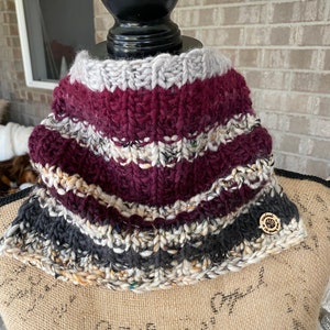 Hand Knit Cowl Scarf: Polwarth Wool, Recycled Sari Silks
