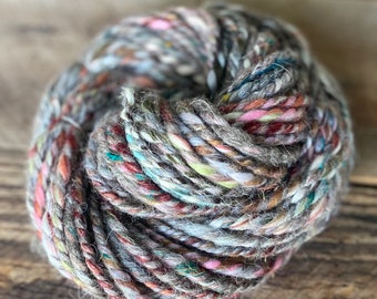 Hand spun Art Yarn, Super Bulky, 54 yards, One of a kind, Sparkle, Naturals plus Color