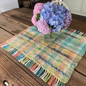 Hand Woven Table Mat, Table Rug, Plant Mat, Hand Spun Yarn, Table Center Mat, One of a Kind