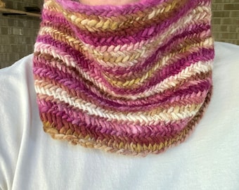 Hand Knit Scarf, Cowl, Hand Spun Yarn, Wool, Silk, Bamboo, One of a Kind