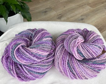 Hand Spun Yarn, Fine Targhee, Bamboo, Silk, Firestar, 100 yards, Worsted (9wpi), Two available