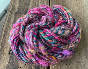 Hand Spun Yarn, Art Yarn, 35 yards,Jumbo/ Super Bulky, 4-5 wpi,  Texture, Sparkle, Curly, Locks, One of a Kind