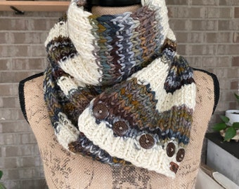 Hand Knit Scarf, Long, Infinity Scarf, Hand Spun Yarn, Fine Rambouillet Wool, One of a Kind