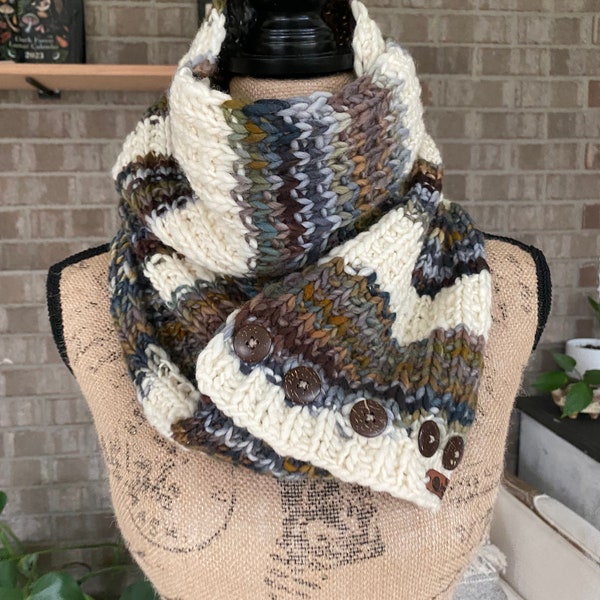 Hand Knit Scarf, Long, Infinity Scarf, Hand Spun Yarn, Fine Rambouillet Wool, One of a Kind