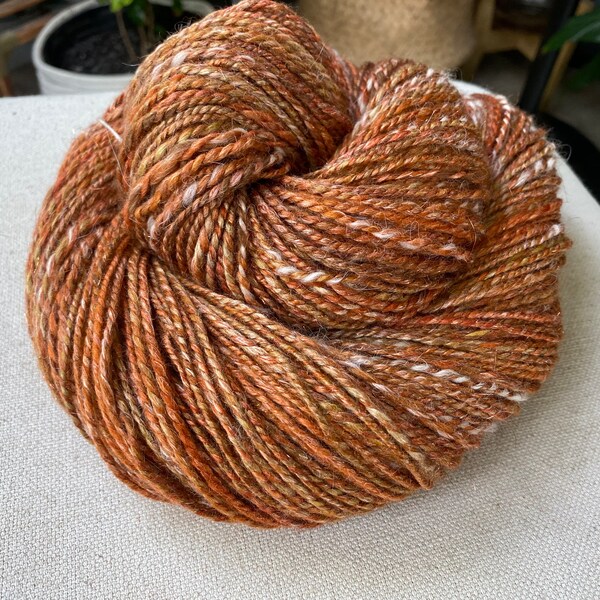 Hand Spun Yarn, Fine Hand Dyed merino wool/bamboo/silk/alpaca/angelina, 260 yards, 2-ply,  dk/sport, 11-12 wpi, one of a kind