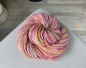 Hand Spun Yarn, Fine HandDyed BFL Wool/silk/recycled silk noil/firestar/angelina, 220 yards, 2-ply, light worsted, neon brights, blacklight