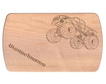 Frühstücksbrettchen - Monstertrucks 4 - Brotzeitbrett - Holzbrett - Personalisierbar mit Namensgravur - Holzbrettchen