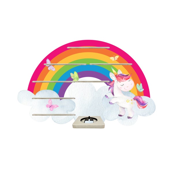 Tonieregal - Regal für Musikbox - Für 40 Figuren - Regenbogeneinhorn Watercolor - passend für Toniebox