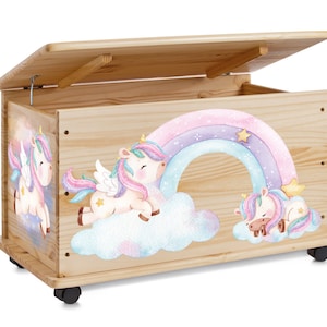 Spielzeugkiste Einhorn - Spielzeugkiste Holzkiste Kinderzimmer Deko personalisierbar