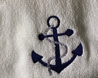 Small anchor on Set of 2 wash cloths boat name on wash cloths