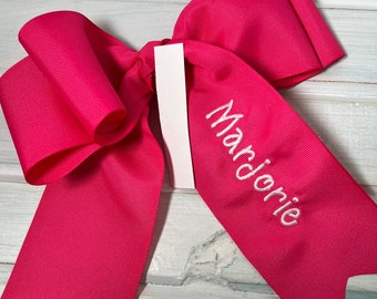 1 Embroidered Hair Bow, Personalized Custom Embroidery Name Hair bow, Custom Cheer, Pony Tail, Barrette, Alligator Clip Style Dance Hair Bow