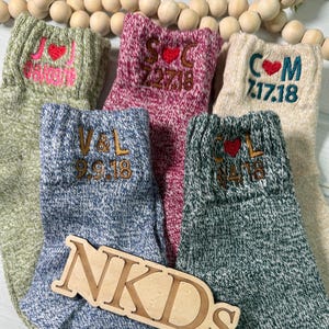 1 pair Women&#39;s Teen Embroidered Monogrammed Casual Wool Crew Socks Coral Cream Hunter Olive Lavender VII 7th Anniversary GiftLadies Size 4-9