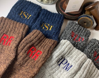 1pr MEN’s Merino Thermal Thick Nice Wool Casual Cotton Crew Tweed Socks Monogram 7th Anniversary Gift Stocking Stuffers Groomsmen Size 7-12