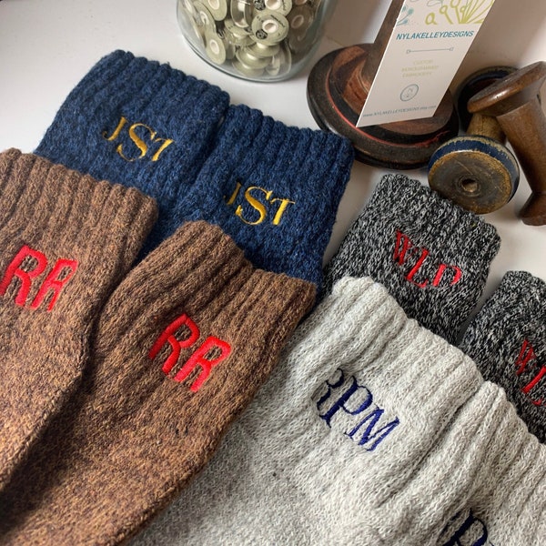 1pr MEN’s Merino Thermal Thick Nice Wool Casual Cotton Crew Tweed Socks Monogram 7th Anniversary Gift Stocking Stuffers Groomsmen Size 7-12